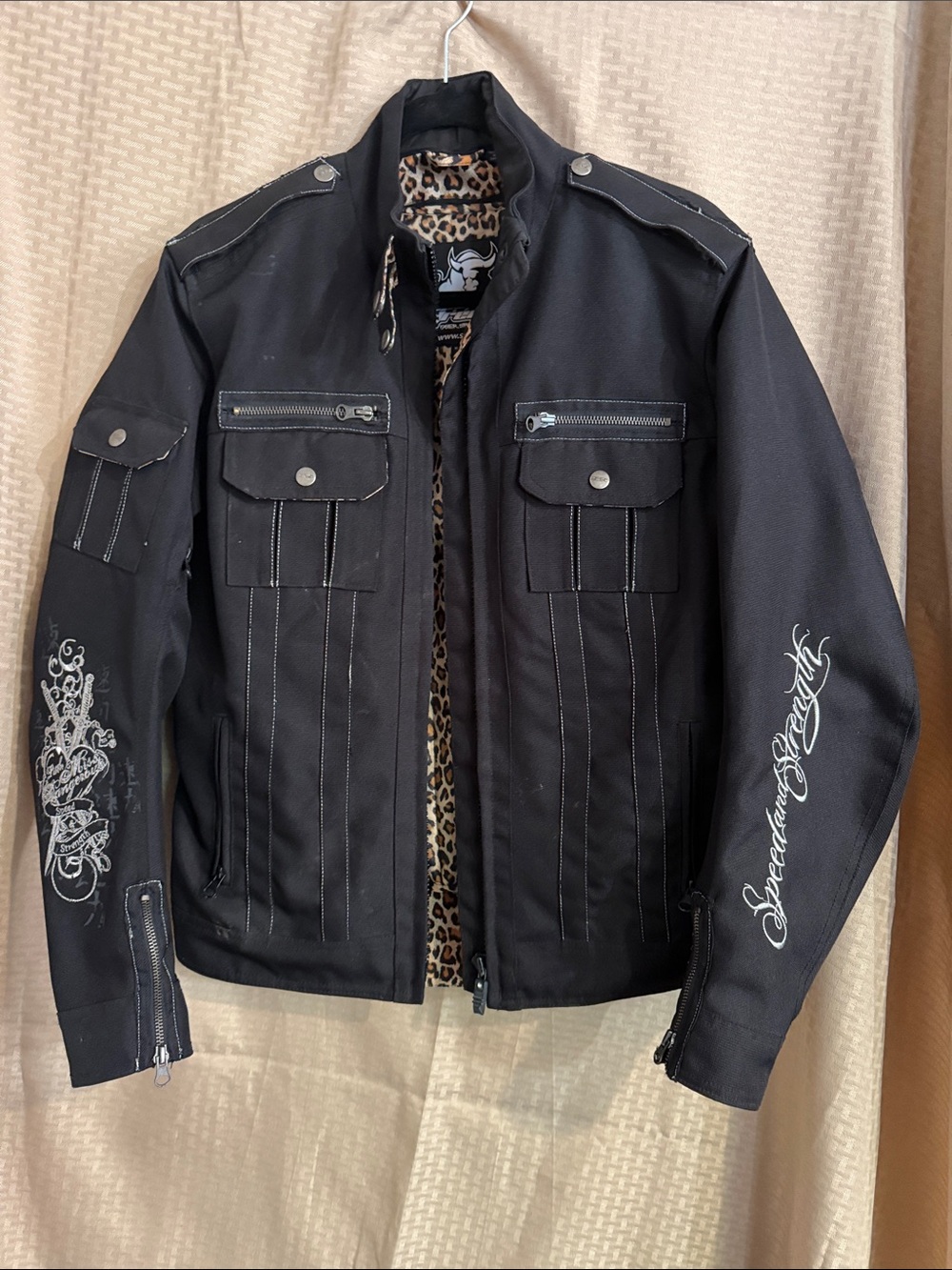 Harley-Davidson Black Military-Style Jacket with Embroidered Sleeves